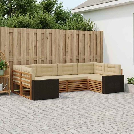 vidaXL Outdoor-Sofagarnitur mit Kissen 6 pcs Natur und Beige (1/5)