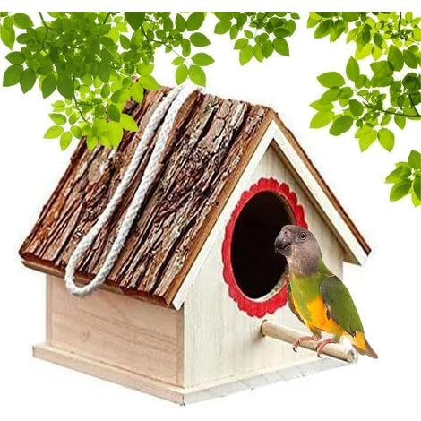 Bird House for Outside Clearance Parakeet Nesting Box Wooden Houses Hanging Wood Breeding Outdoor Parrot Birdhouse Natural Aviary Cage Accessories for Lovebirds Cockatiel Finch Budgie Bluebird (1/5)
