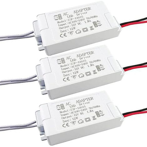 Lot de 3 transformateurs LED 12 V, bloc d'alimentation 1,25 A 230 V vers 12 V DC, tension constante pour lampes G4, MR11, MR16, GU5.3 (12 W) (1/4)