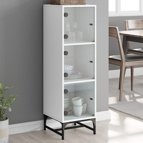 Highboard mit Glastüren Weiß 35x37x120 cm