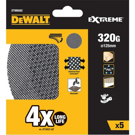 DEWALT Confezione da 5 carte abrasive a rete 125 mm grana 320 per levigatrici rotoorbitali (DTM8562-QZ) (1/2)