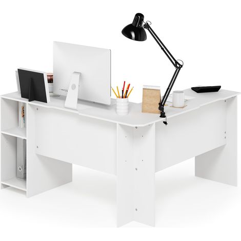 Bureau avec Étagères, Blanc, Bois, One Size (1/5)