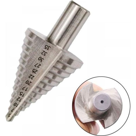 Stepped conical drill bit, 13 steps 5 mm-35 mm HSS Stepped drill bit 4241 Stepped drill bit Titanium hole cutter tool with hexagonal tip HSS tool kit for steel, wood, plastic, etc. (1/5)