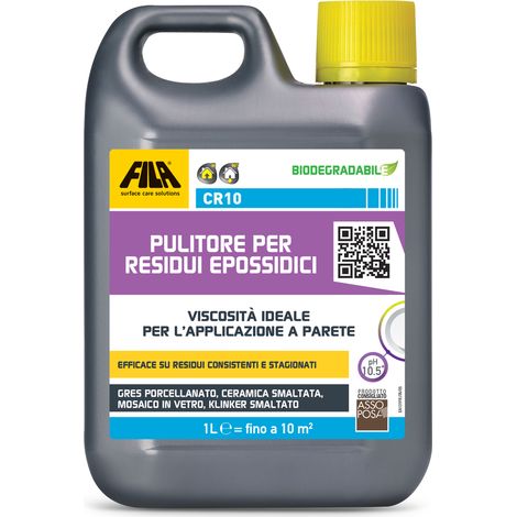 Fila – Nettoyant époxy CR10 1L – Détergent liquide haute viscosité pour grès cérame et céramiques émaillées – Élimine résidus et taches anciennes