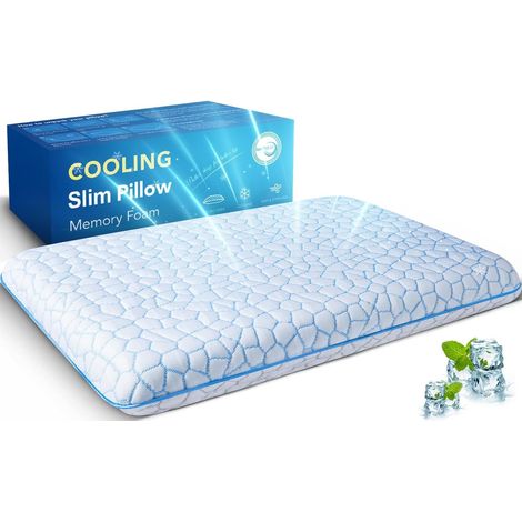 Oreiller ultra mince pour dormir sur le ventre 40x60 cm - Oreiller plat pour dormir, oreiller orthopédique plat et rafraîchissant de 5,7 cm de hauteur - Oreiller en mousse à mémoire de (1/5)