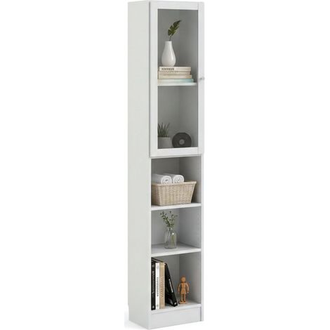 Dmora - Libreria Greg, Scaffale da ufficio, Mobile portalibri, Biblioteca, 41x28 h203 cm, Bianco