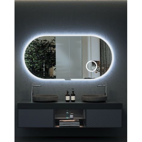 Espejo de baño ovalado con marco iluminado Modelo INDIANA Blanco 120x60