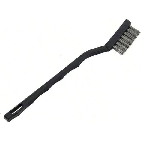 1 Pièces Mini Brosse de nettoyage et avec Manche Incurvé en Plastique Noir pour Nettoyer Rouille Les Taches D'huile Poussière Peinture（Fil en acier inoxydable）