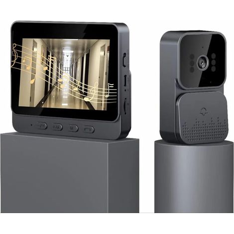 Sonnette vidéo sans fil avec caméra 1080p 90 dB, interphone vidéo sans fil avec écran IPS 4,3 pouces. Interphone vidéo sans fil. Brilvibera (1/4)