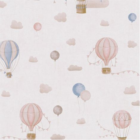 Carta da parati per bambini Profhome 770771 Carta da parati TNT liscia con le nuvole opaca crema beige azzurro rosa 5,33 m2