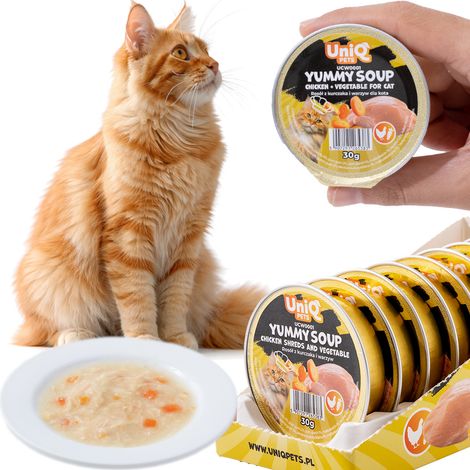 Nourriture humide pour chat, bouillon de poulet et de légumes, délicieuse soupe UniQ Pets, 8 x 30 g (1/5)