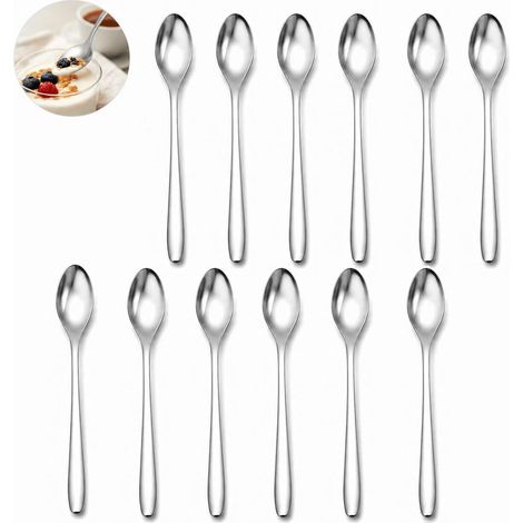 12-Piece Stainless Steel Dessert Spoon Set, 12 x 2 cm, Stainless Steel Coffee Spoon with Mirror Finish, Small Spoon for Ice Cream, Cake, Desserts, Everyday Kitchen and Table Use (1/5)