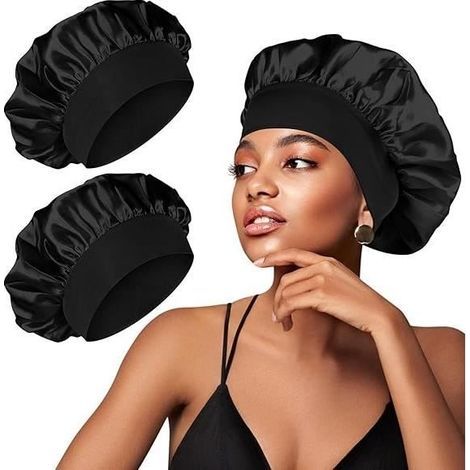 2 Satin-Haarhauben für die Nacht, weiche und elastische Seidensatin-Haarhauben für Damen (1/4)