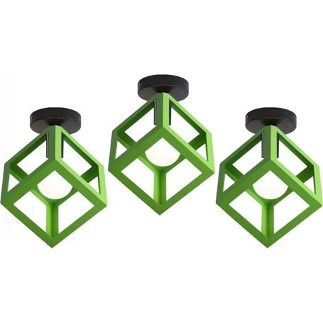U-Do 3Pcs Plafonnier en Métal Vert Lampe de Plafonde Carré design Vintage décoration Couloir Salon Cuisine (1/4)