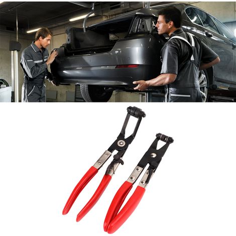 Set aus 2 Werkzeugen zum Entfernen von Autowasserschläuchen: Flachzange für Schlauchschellen und 45° abgewinkelte Flachzange für Schlauchschellen. (1/5)