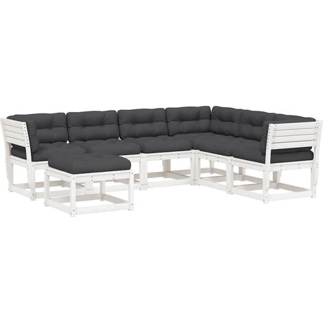 Maison Exclusive - Set Salotto Giardino 7pz con Cuscini Bianco Legno Massello Pino