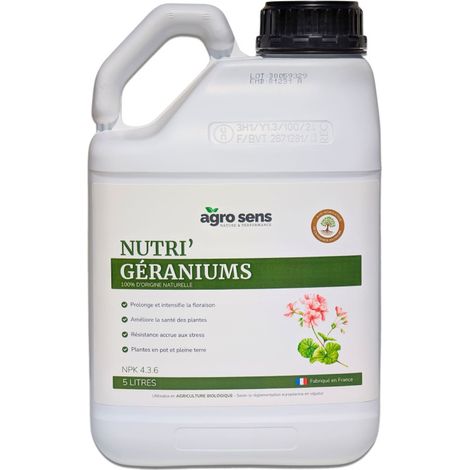 Nutri Géraniums - Engrais liquide pour géraniums - 5 litres (2500 litres de préparation) (1/3)