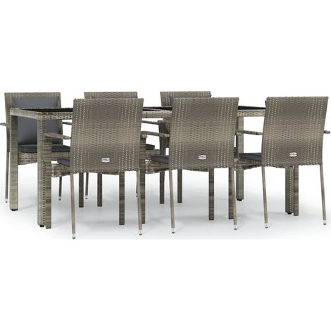 Maison Exclusive - Set da Pranzo da Giardino 7 pz con Cuscini in Polyrattan Grigio