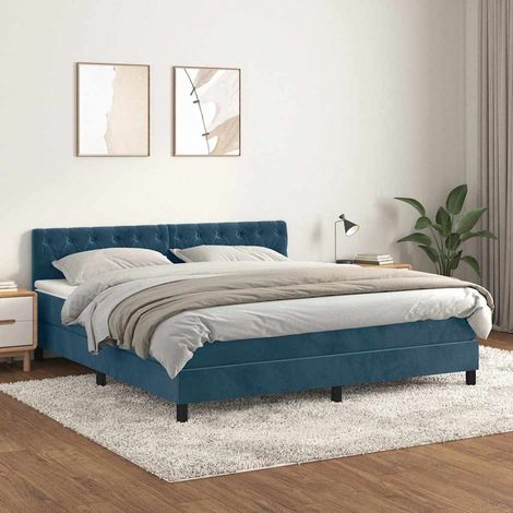 Lit double et matelas Lit à sommier tapissier et matelas Lit Adulte Bleu foncé 160x200cm Velours BVM35330 (1/5)