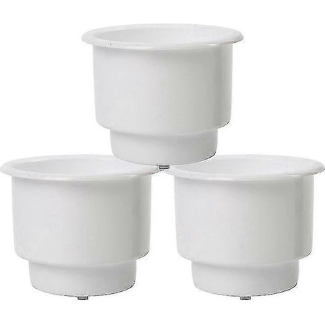 Lot de 3 porte-gobelets encastrables en plastique avec système d'évacuation pour bateau, voiture, camping-car (blanc) (1/5)