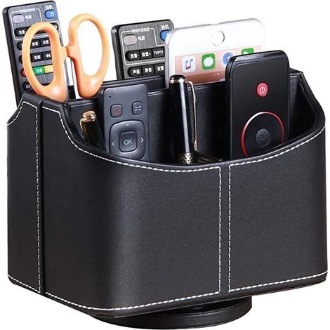 Support rotatif 360° en cuir synthétique noir pour télécommandes et accessoires (1/4)