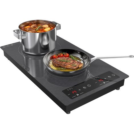 Plaque Induction 2 Feux 3000W, Plaque de Cuisson Électrique 51cm Encastrable et Pose Libre, Réchaud avec Sécurité Enfant ou Minuterie pour Petite Cuisine et Espace Réduit (1/5)