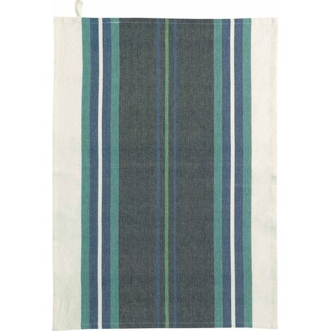 Torchon de cuisine en coton recyclé lavé rayé marine et naturel 50 x 70 cm - PANGIVO