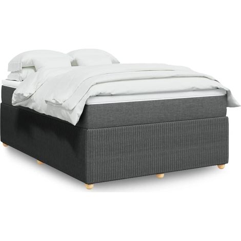Cama box spring con colchón tela gris oscuro 140x200 cm (1/5)
