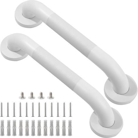 Barre D Appui Pour Douche - Acier Inoxydable 304 - 30 Cm - Diamètre 31 75 Mm - Blanc - Pour Baignoire Et Cabine De Douche - 2 Pièces
