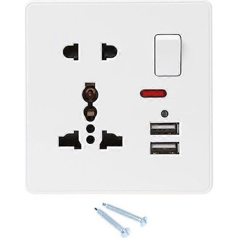 Prise murale avec interrupteur LED, type 86, 5 trous, double port USB, panneau en polycarbonate blanc