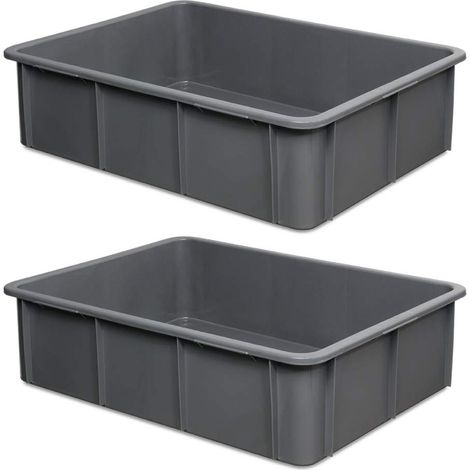 BRB 2x Schwerlastbehälter im Euroformat, LxBxH 800x600x220 mm, 80 Liter, grau, Boden und Wände geschlossen
