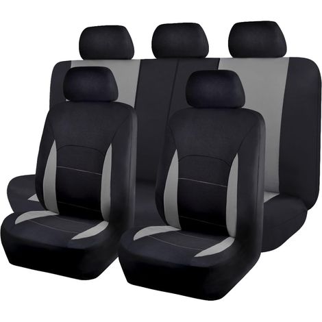 【Komplettset Auto Sitzbezüge】Vordersitz & Hintersitz Abdeckung für Autositze • Universell für Auto, SUV, Van • Schutz vor Verschleiß, Schmutz und Haaren •（Graue Sitzbezüge -1 Set)