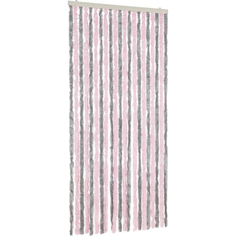 Cortina antimoscas chenilla gris plateado y rosa 90x200 cm vidaXL