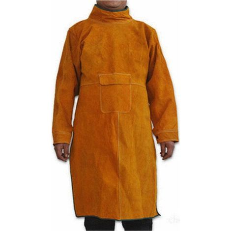 Schweißerschürze aus Rindsleder für Damen und Herren, mit Ärmeln und Kragen, robuste Schutzschürze für Werkstätten, funken- und hitzebeständig, 41 x 21 Zoll (1/4)