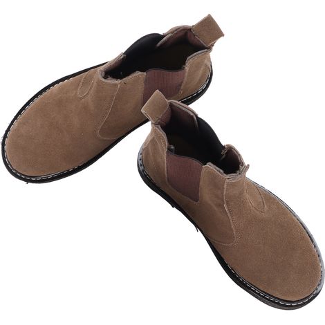 Bottes de soudeur à embout en acier, protection anti-collision, anti-perforation, antidérapantes, respirantes, en cuir de vachette suédé. (1/5)
