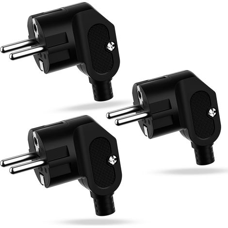 3 Pièces Fiches Schuko Prise Electrique Male 250V 16A , Prise Male Exterieur, Fiche Coudée Fiches Electrique de Mise à la Terre, Appareils Electroménagers aux Luminaires Prises (Nero) (1/5)