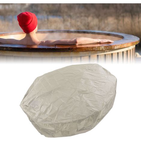 Schutzhülle für Whirlpool – Regen- und kältebeständige Abdeckung aus silberfarbenem Taft-Polyester, 190 cm – Runde Whirlpool-Abdeckung 210 x 30 cm – Universelle 4-Jahreszeiten-Abdeckung mit Aufbewahru