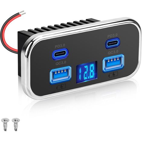 USB-Steckdose für Wohnmobile, 76 W, zwei 18-W-USB-A- und zwei 20-W-PD3.0-Anschlüsse, Steckdosenleiste mit Voltmeter für 12 V/24 V, PKW, LKW, Boote (1/5)