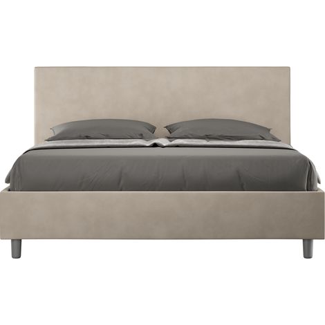 Letto matrimoniale senza rete imbottito 160x200 microfibra sabbia Adele (1/4)