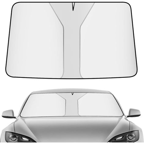 Pare-Soleil pour Pare-Brise de Voiture, Couverture de visière Pare-Soleil Pliable, Pare-Brise Avant Pliable Double Couche avec Sac de Rangement pour SUV, Camion, Auto, 140 x 70cm (Argent) (1/5)