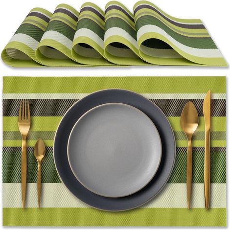 Manteles individuales elegantes de 30 x 45 cm - Juego de 6 - Lavables, resistentes al calor, antideslizantes y antimanchas para mesas de cocina y comedor - Verde (1/5)