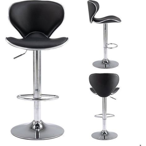 Taburete de Bar A la unidad - SEVENCOMFORT - Ajustable en Altura - Respaldo Ergonómico - PU Negro - Soporte 150kg