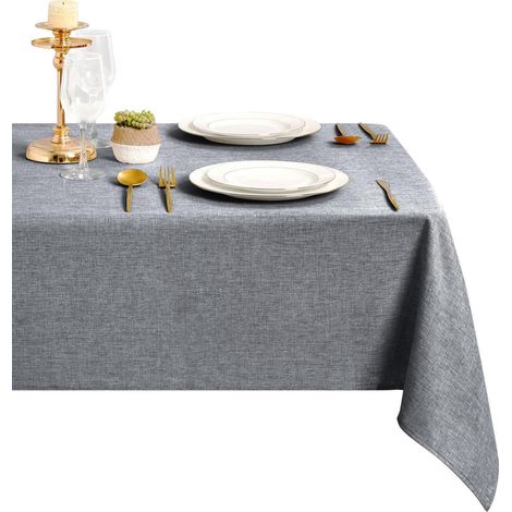 Tischdecke 135x135cm Grau Leinenoptik Wasserabweisend Abwaschbar Quadratisch