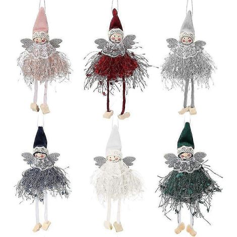 Lot de 6 décorations de Noël en forme d'ange - Poupée ange cerf - Pendentif ange pour sapin de Noël, décoration pour la maison et les fêtes - (1/5)