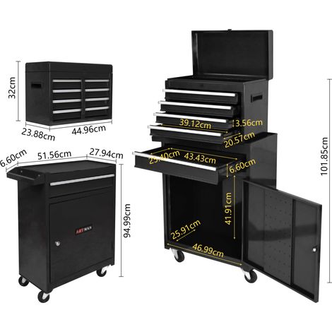 Mobile portautensili in acciaio nero 58,5x28x102 cm con 5 cassetti per garage – MEUBLIV (1/5)