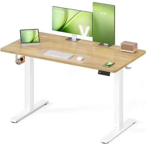 Bureau assis-debout électrique réglable hauteur 120 x 60 cm avec fonction mémoire et rappel de sédentarité en aggloméré doré (1/3)