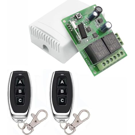 1 Interrupteur Récepteur Relais 2 Canaux, Commutateur Télécommande 433Mhz DC 12V 24V, Pour Moteur Porte Garage Lumière