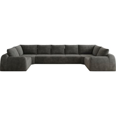 Modulares U-Form Sofa, Sitzfläche aus Hochelastischem Schaum, Chenille-Stoff, Dunkelgrau 411 cm (1/5)