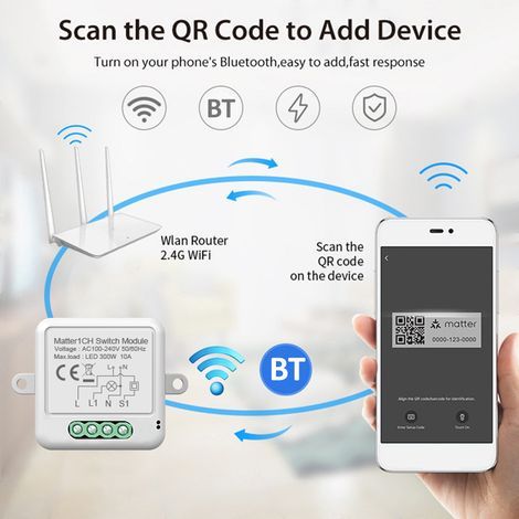 1CH Matter Mini Module de commutateur WiFi intelligent, relais 10A pour la domotique, Compatible avec Pod//Assistant/SmartThings, à monter soi-même (1/5)