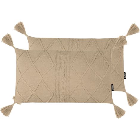 Lot de 2 Coussins en Coton 30 x 50 cm Motif Tressé Beige Caesia